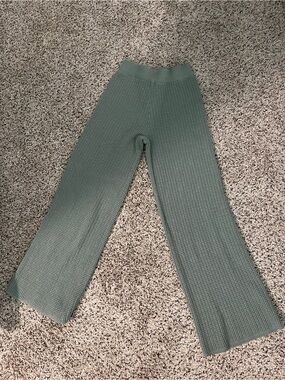 Textured Knit Wide-Leg Pants in Sage Green